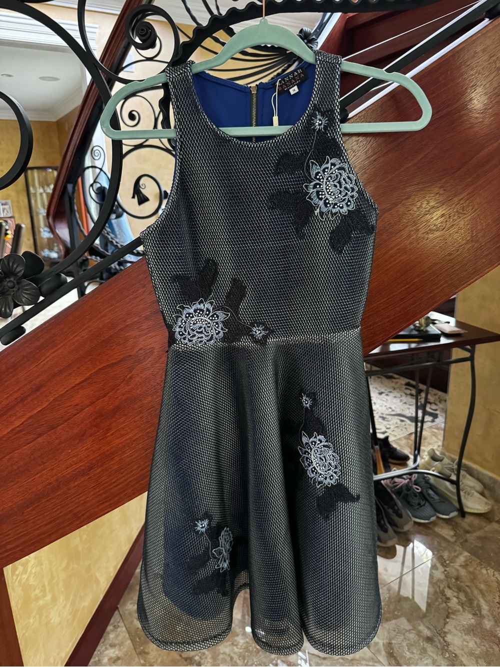 kanna Black Floral Mesh Fit & Flare Party Dress